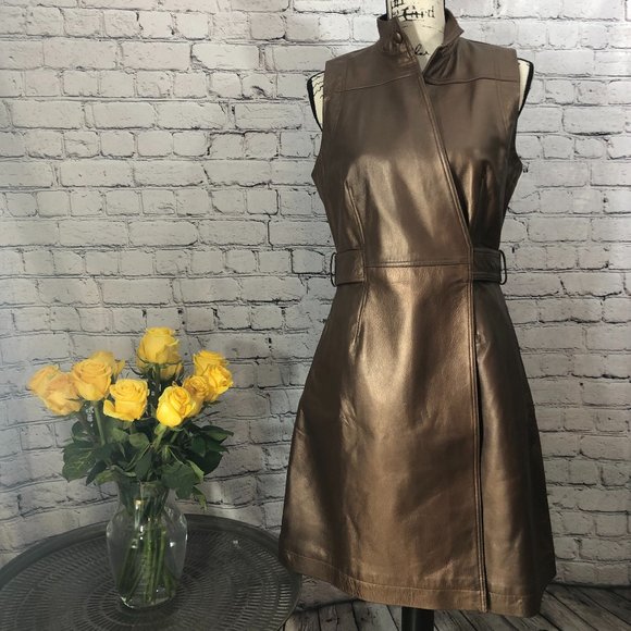 Dresses & Skirts - NWOT A-Line, Leather Wrap Dress/Tunic, Size ~M, Bronze Color, Custom-Made